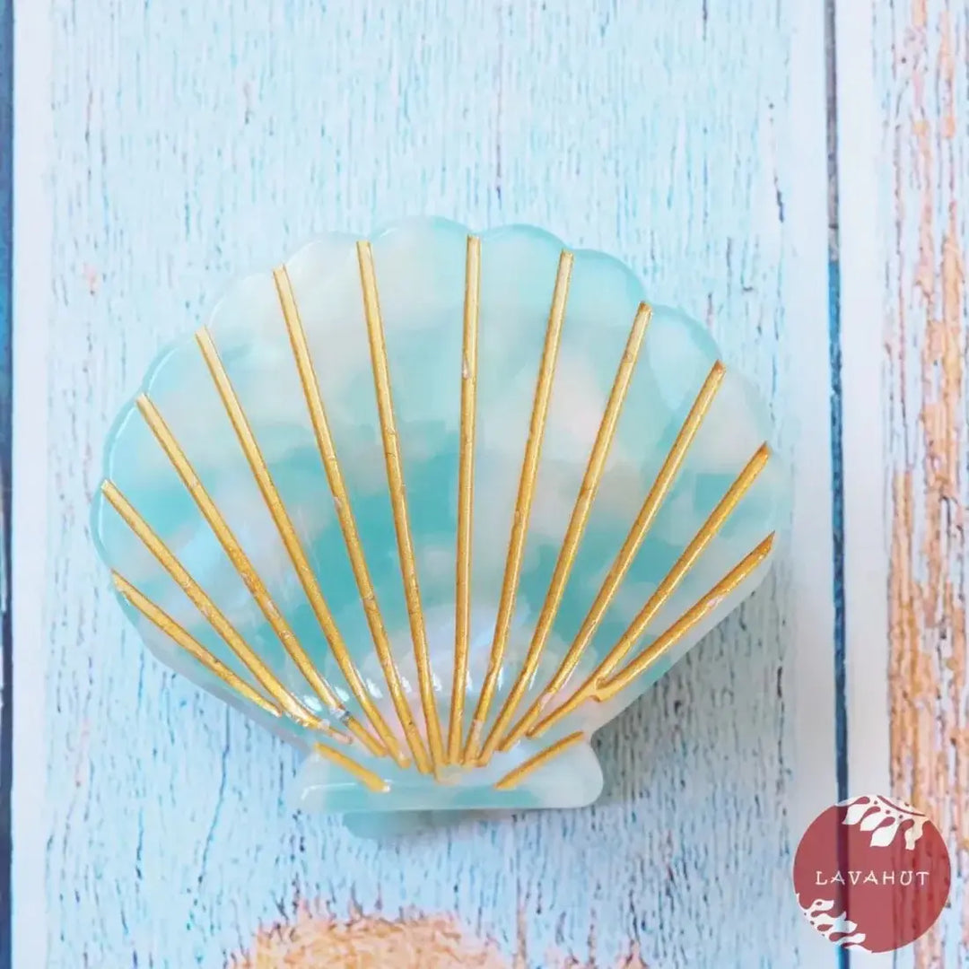 Aqua Seashell Hawaiian Hair Claw - Made in Hawaii