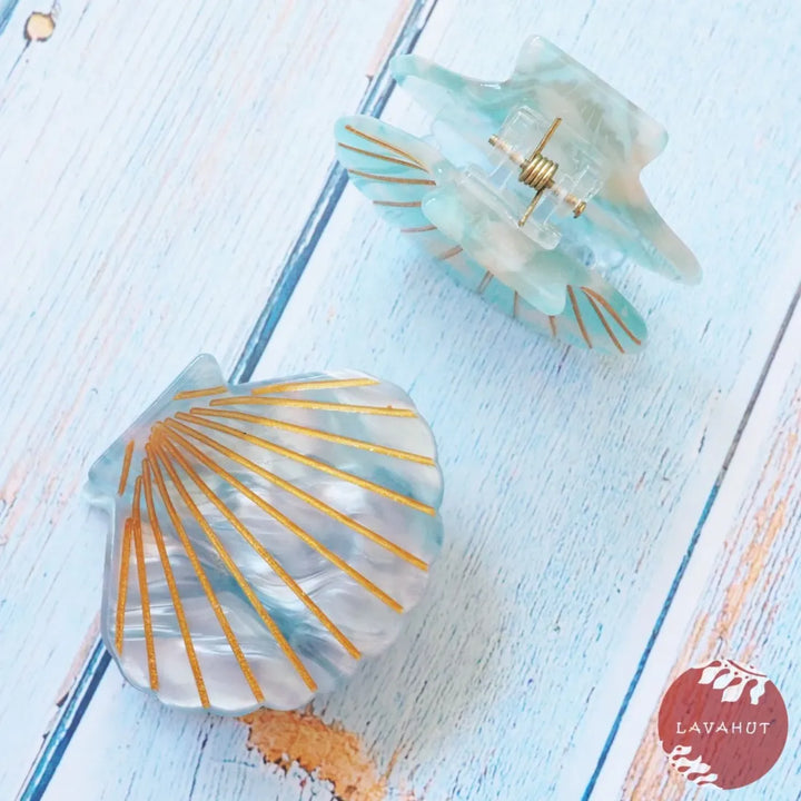 Aqua Seashell Hawaiian Hair Claw - Made in Hawaii