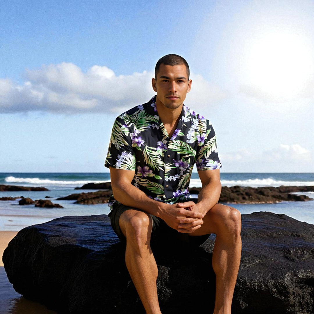 Atoll Black Hawaiian Rayon Shirt Made in Hawaii