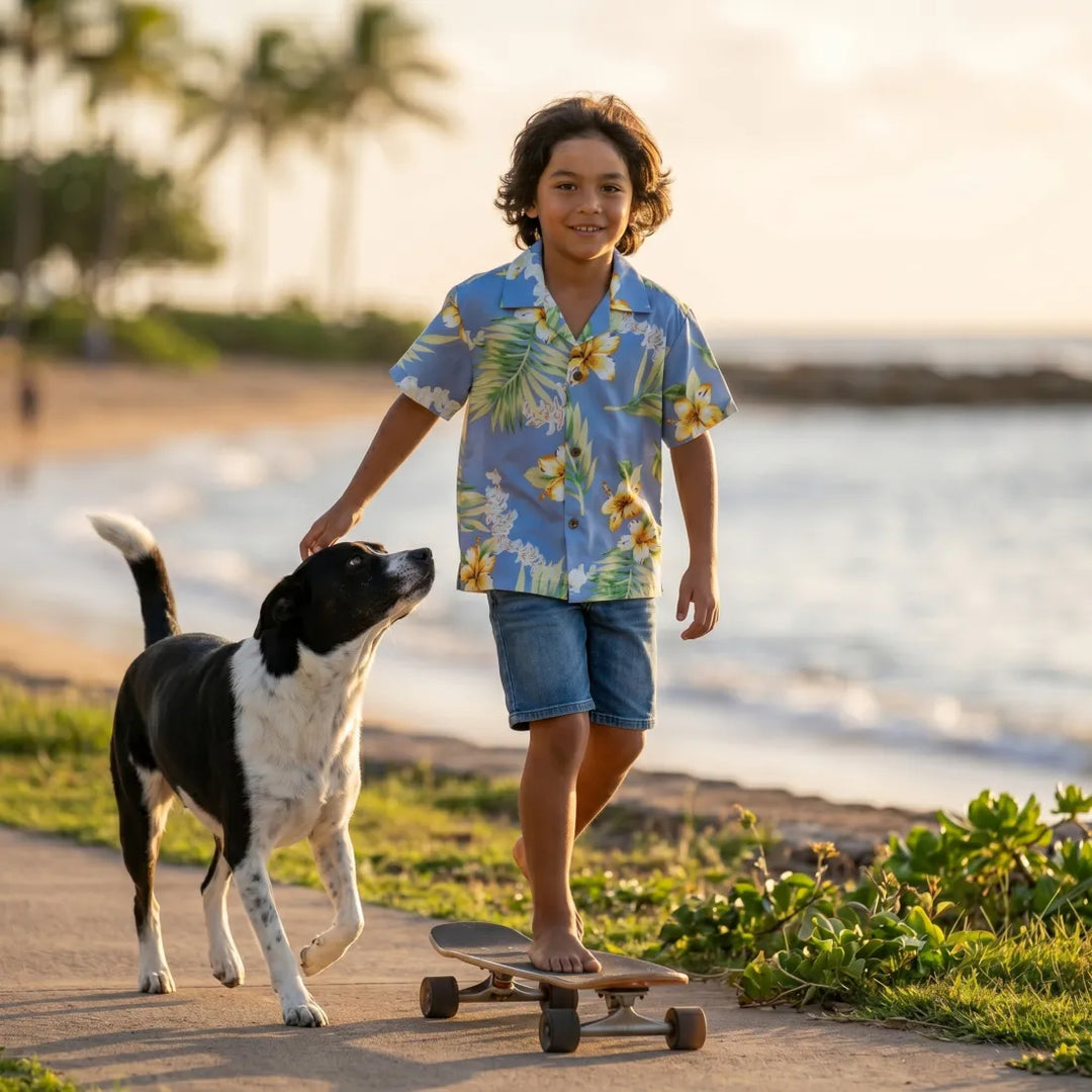 Atoll Blue Hawaiian Boy Shirt - Made in Hawaii