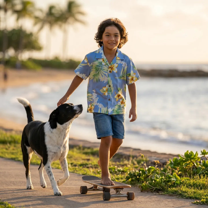 Atoll Blue Hawaiian Boy Shirt - Made in Hawaii
