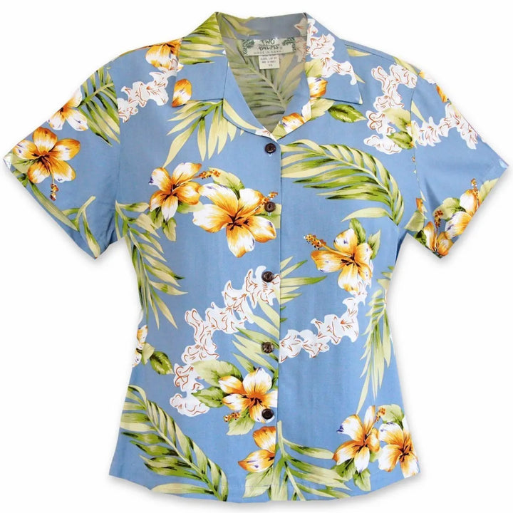 Atoll Blue Lady’s Hawaiian Rayon Blouse - Made in Hawaii