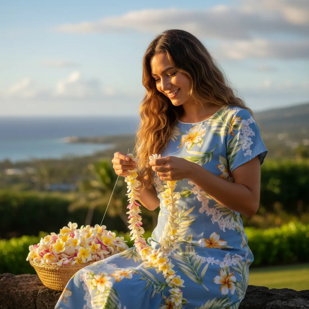 Atoll Blue Laka Hawaiian Dress for Effortless Style L / Blue Atoll Blue Laka Hawaiian Dress for Effortless Style L / Blue