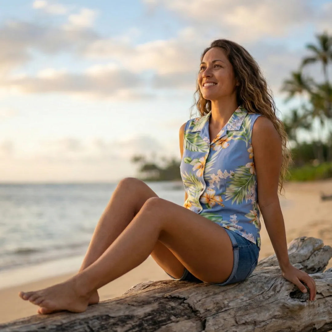 Atoll Blue Women’s Hawaiian Sleeveless Top - Made in Hawaii