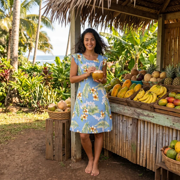 Atoll Blue Xoxo Hawaiian Dress - Made in Hawaii
