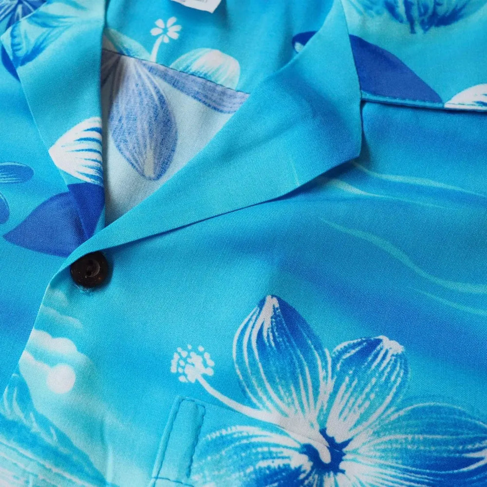 Aurora Blue Hawaiian Rayon Shirt - Made in Hawaii