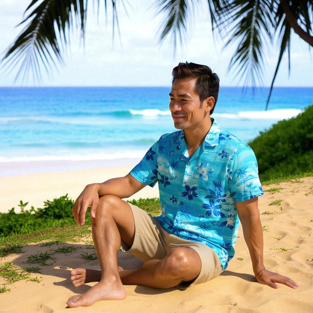 Aurora Blue Hawaiian Rayon Shirt Made in Hawaii