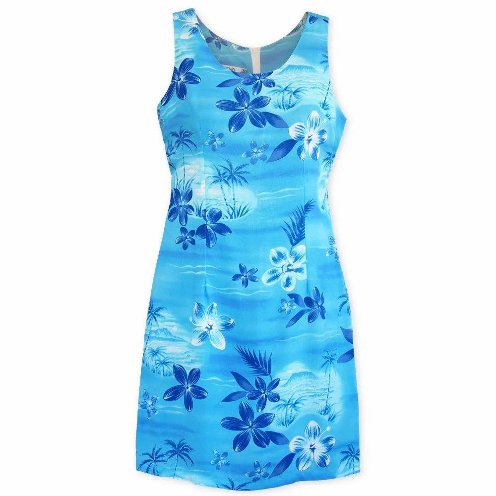 Aurora Blue Short Hawaiian Tank Dress - Made in Hawaii