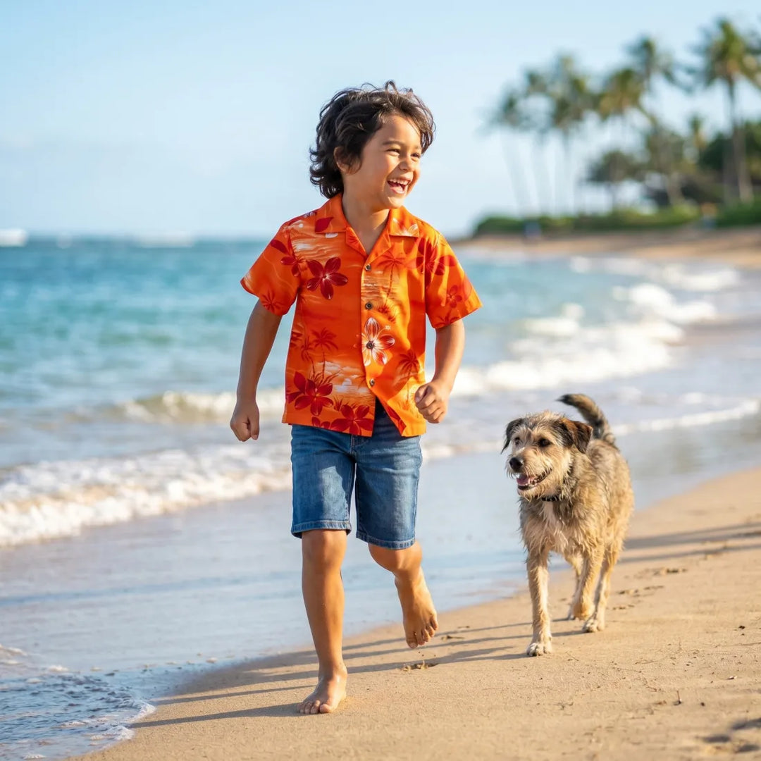 Aurora Orange Hawaiian Boy Shirt - Made in Hawaii