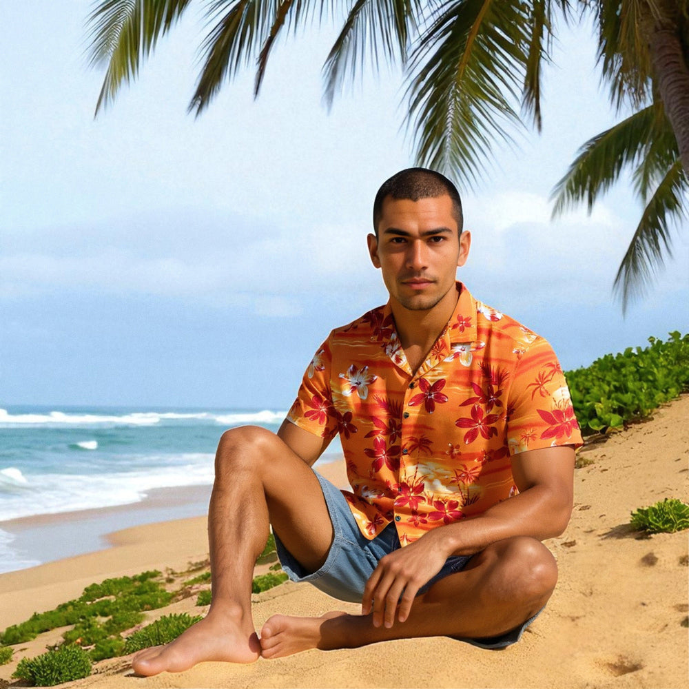 Aurora Orange Hawaiian Rayon Shirt Made in Hawaii