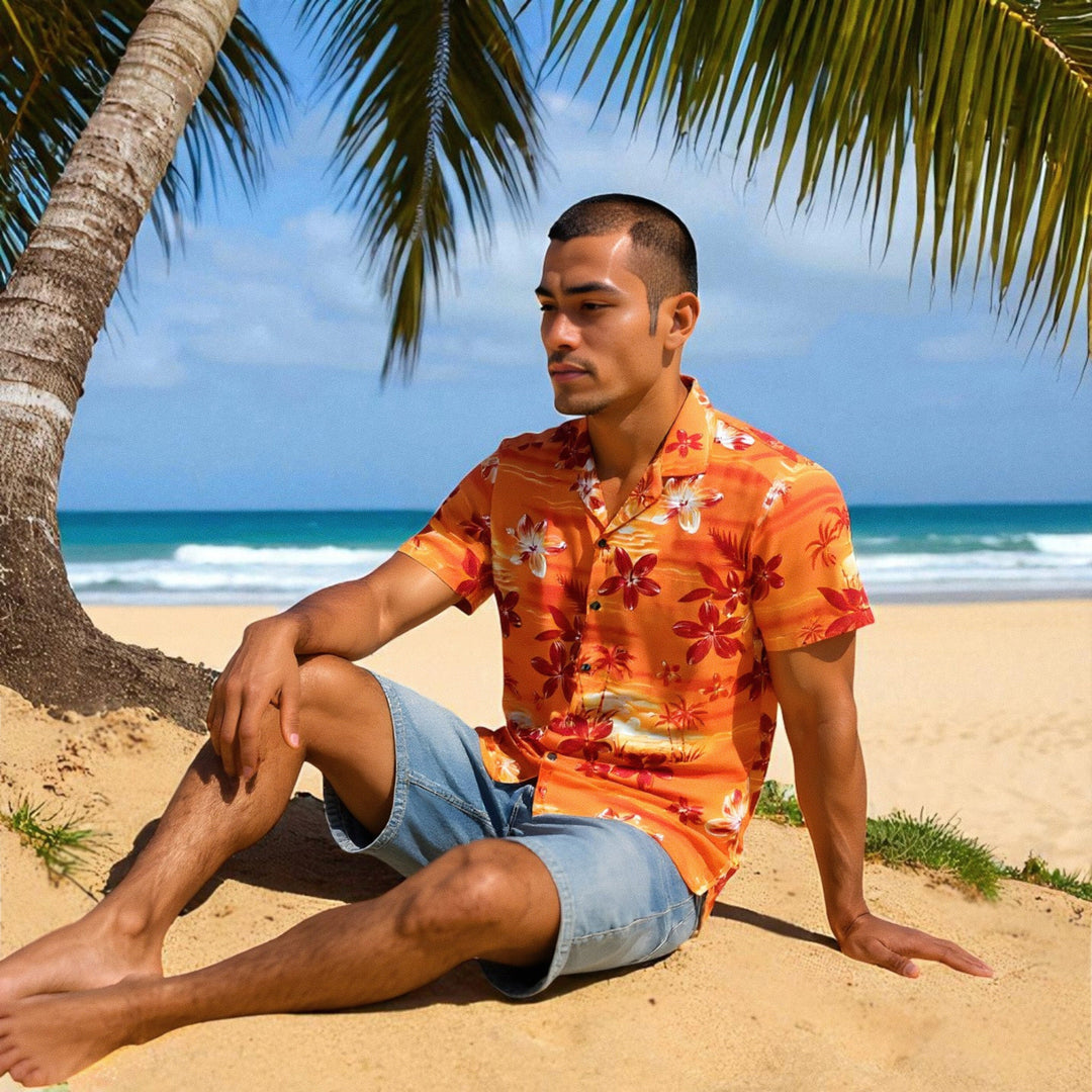 Aurora Orange Hawaiian Rayon Shirt Made in Hawaii