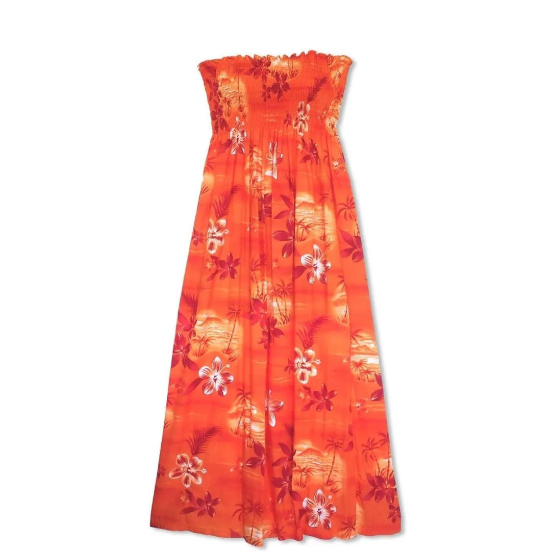 Aurora Orange Maxi Hawaiian Dress – Authentic Hawaiian Long Dresses by Lavahut