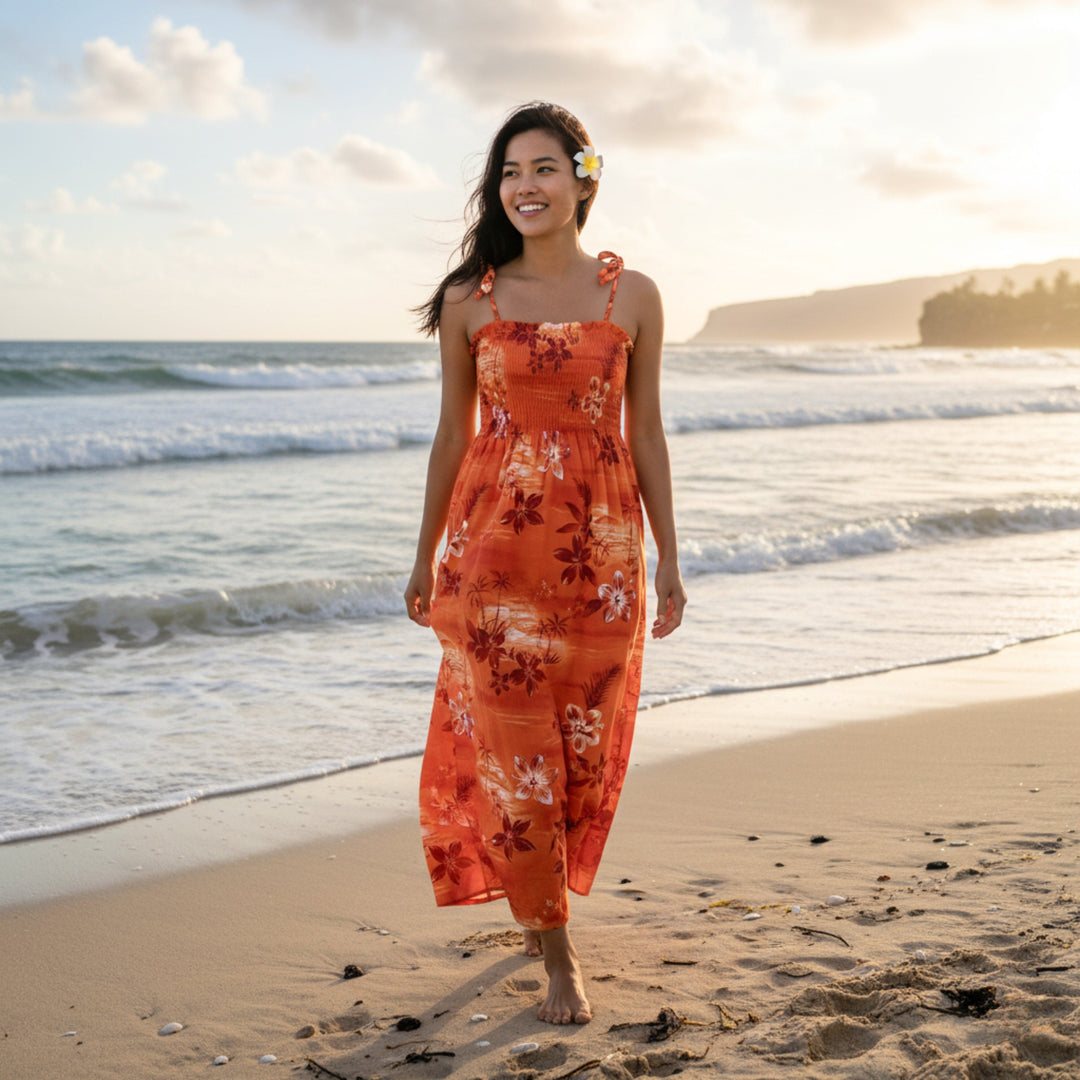 Aurora Orange Maxi Hawaiian Dress - Made in Hawaii