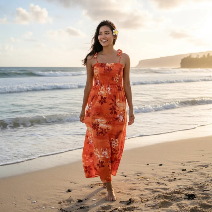 Aurora Orange Maxi Hawaiian Dress - Made in Hawaii