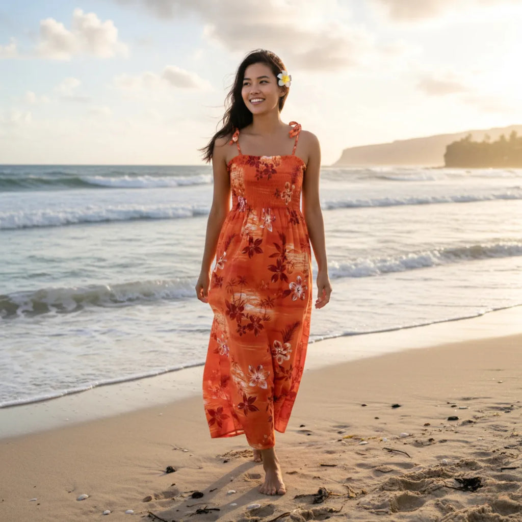 Aurora Orange Maxi Hawaiian Dress for Tropical Vibes