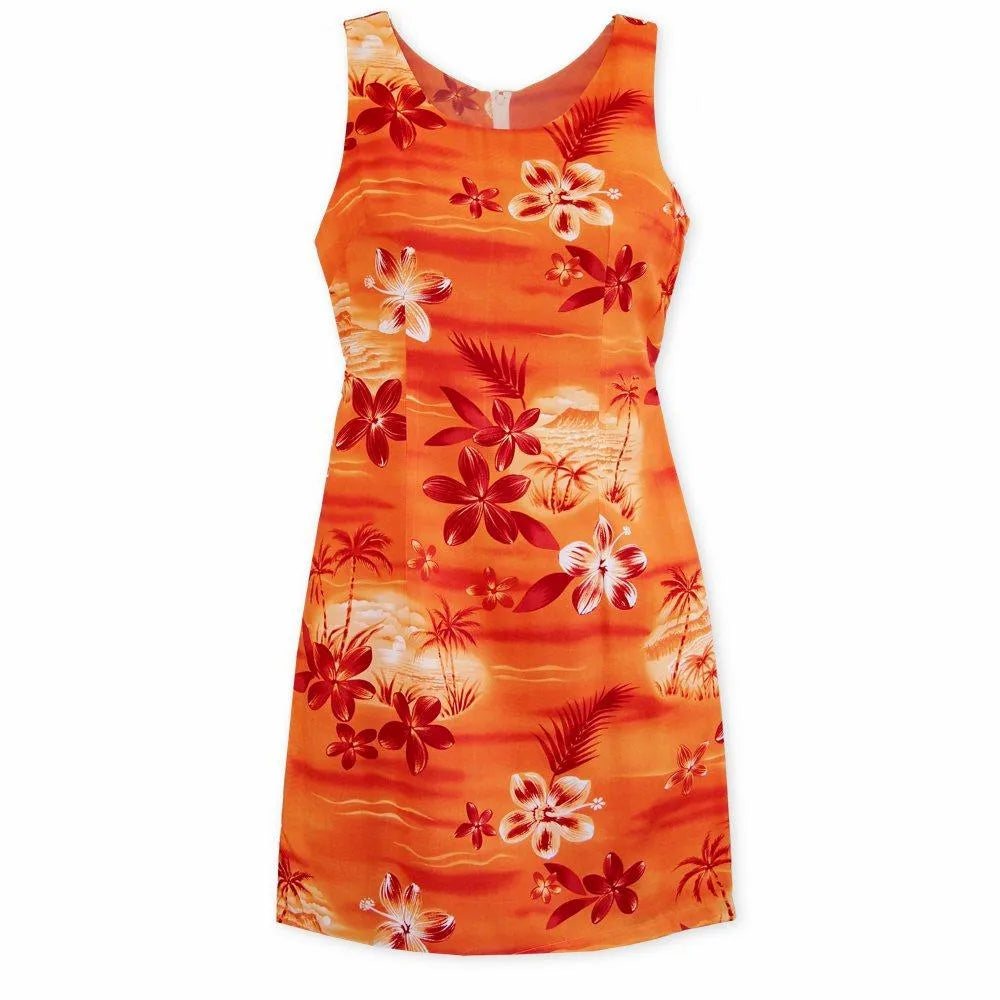 Aurora Orange Short Hawaiian Tank Dress - Made in Hawaii