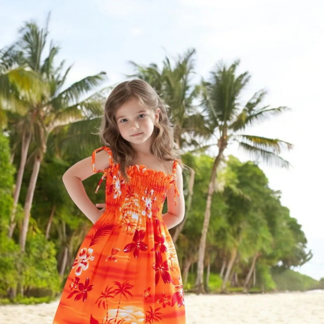 Aurora Orange Sunkiss Hawaiian Girl Dress – Authentic Hawaiian Girl's Hawaiian Dresses by Lavahut