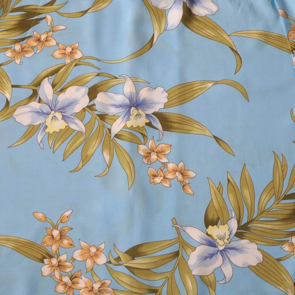 Bamboo Orchid Baby Blue Hawaiian Rayon Fabric by the Yard - Made in Hawaii