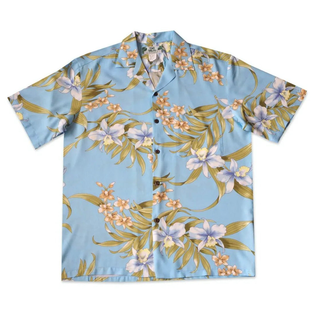 Bamboo Orchid Baby Blue Hawaiian Rayon Shirt – Authentic Hawaiian Rayon Men's Shirts by Lavahut