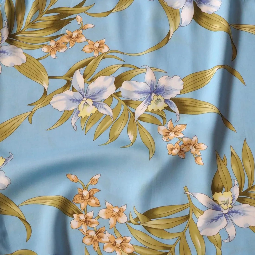 Bamboo Orchid Baby Blue Hawaiian Rayon Shirt – Authentic Hawaiian Rayon Men's Shirts by Lavahut