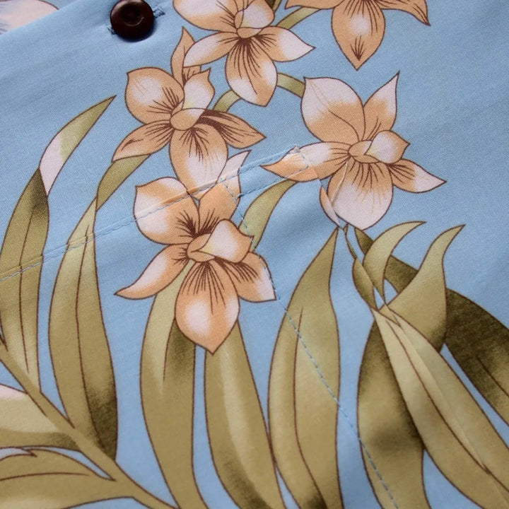 Bamboo Orchid Baby Blue Hawaiian Rayon Shirt - Made in Hawaii