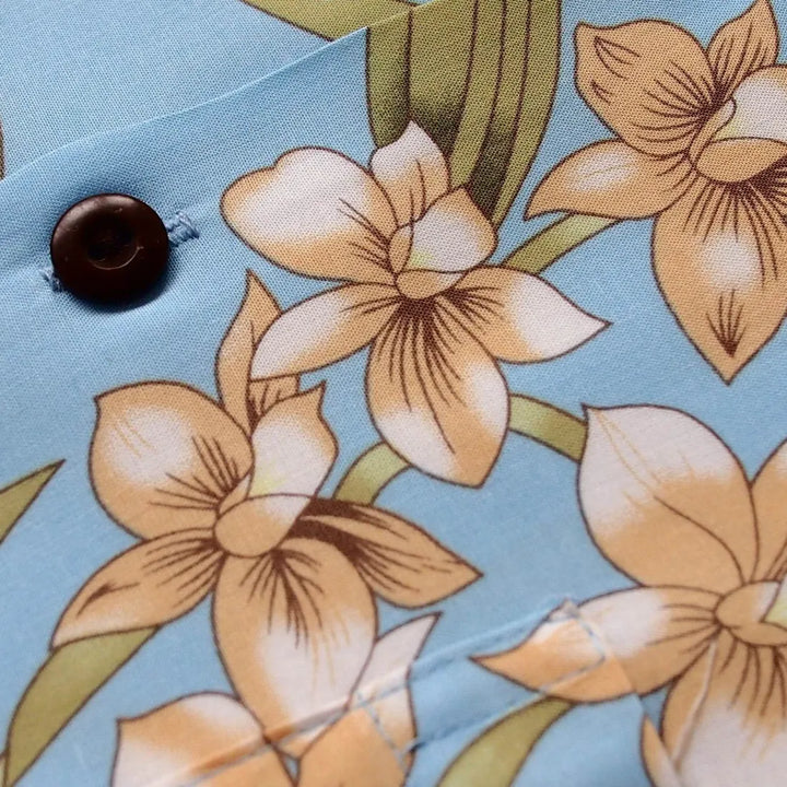 Bamboo Orchid Baby Blue Hawaiian Rayon Shirt - Made in Hawaii