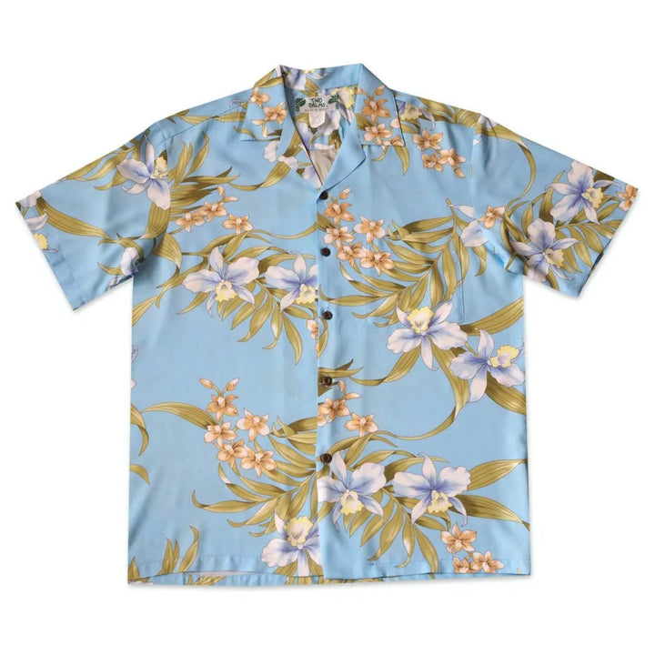 Bamboo Orchid Baby Blue Hawaiian Rayon Shirt - Made in Hawaii