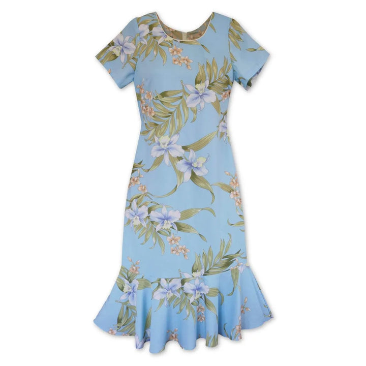 Bamboo Orchid Baby Blue Laka Hawaiian Dress - Made in Hawaii