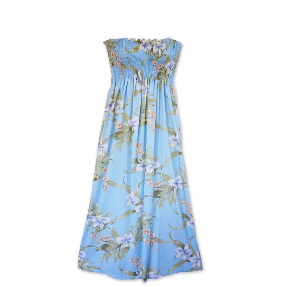 Bamboo Orchid Baby Blue Maxi Hawaiian Dress – Authentic Hawaiian Long Dresses by Lavahut