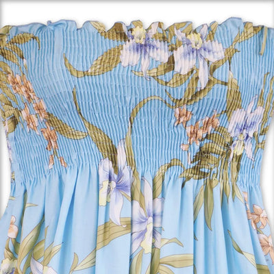Bamboo Orchid Baby Blue Maxi Hawaiian Dress - Made In Hawaii
