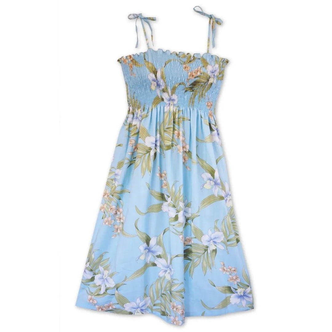 Bamboo Orchid Baby Blue Moonkiss Hawaiian Dress – Authentic Hawaiian Short Dresses by Lavahut