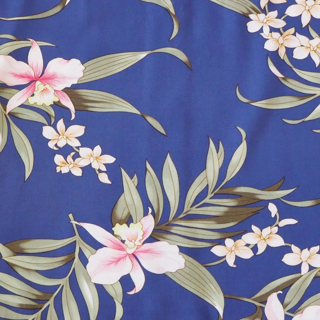 Bamboo Orchid Blue Hawaiian Rayon Fabric by the Yard - Made in Hawaii