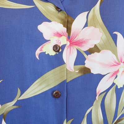 Bamboo Orchid Blue Lady’s Hawaiian Rayon Blouse - Made In Hawaii