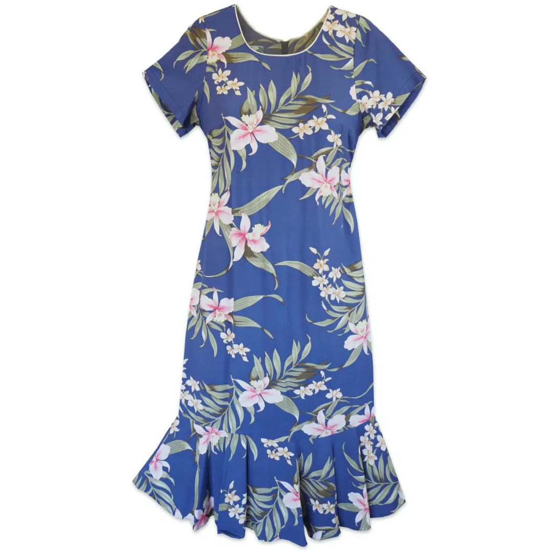 Bamboo Orchid Blue Laka Hawaiian Dress - Made in Hawaii