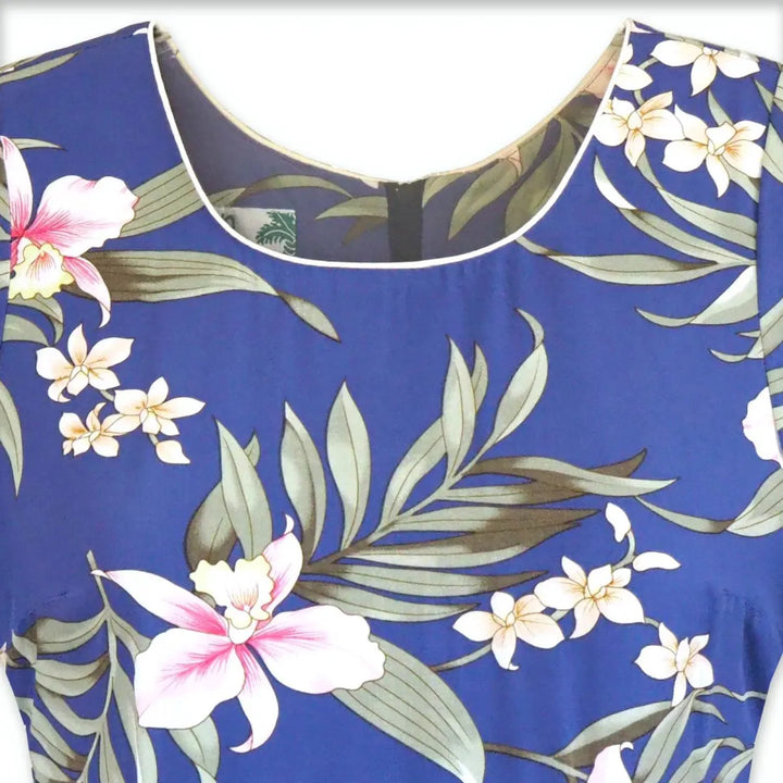 Bamboo Orchid Blue Laka Hawaiian Dress - Made in Hawaii