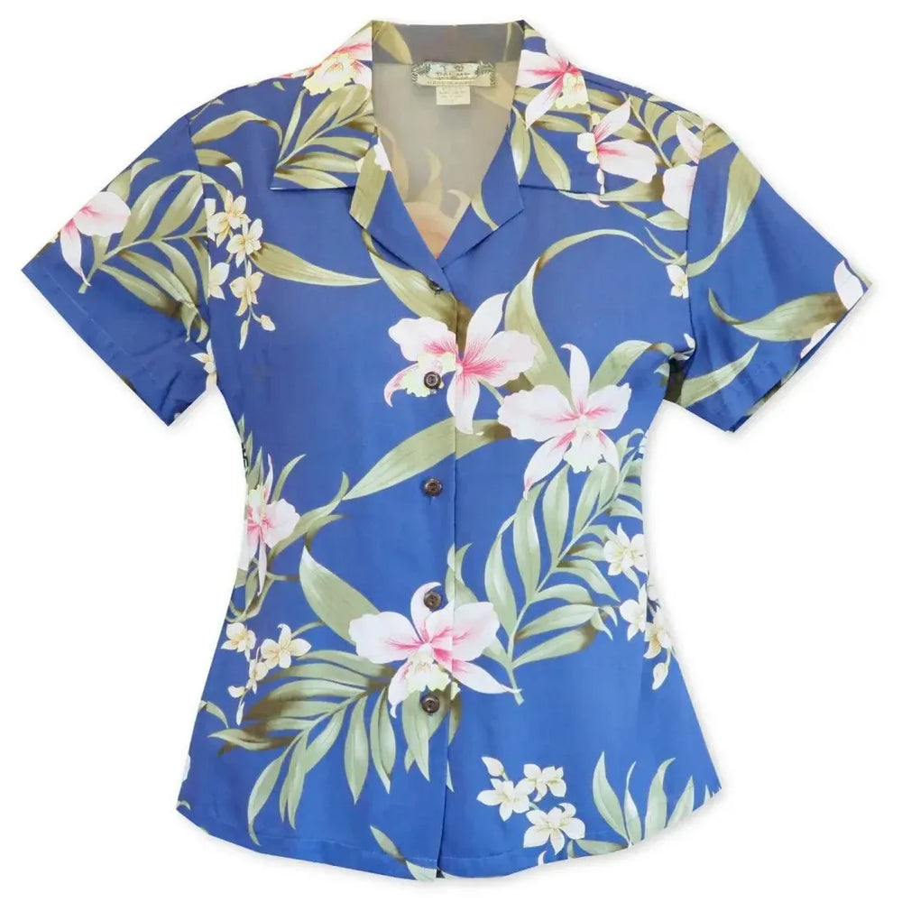 Bamboo Orchid Blue Women’s Hawaiian Rayon Shirt - Made in Hawaii