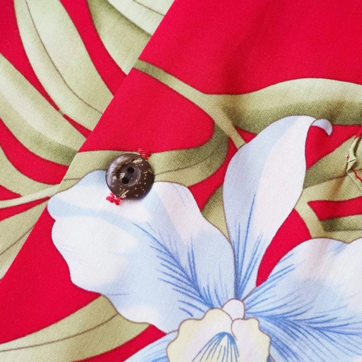 Bamboo Orchid Red Hawaiian Rayon Shirt - Made in Hawaii