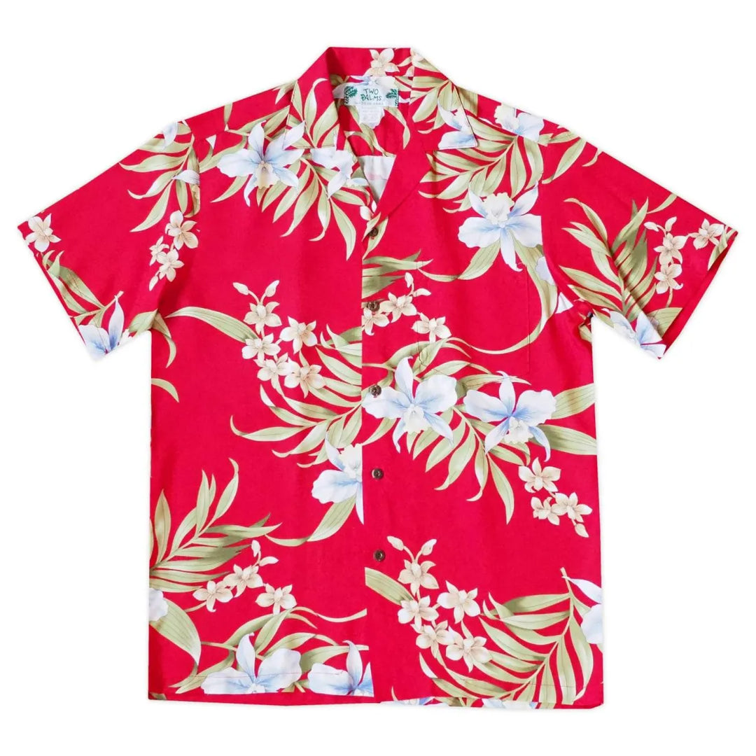 Bamboo Orchid Red Hawaiian Rayon Shirt - Made in Hawaii