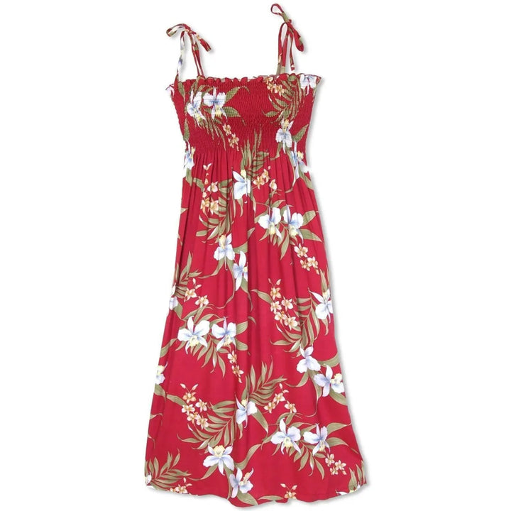 Bamboo Orchid Red Maxi Hawaiian Dress - Made in Hawaii