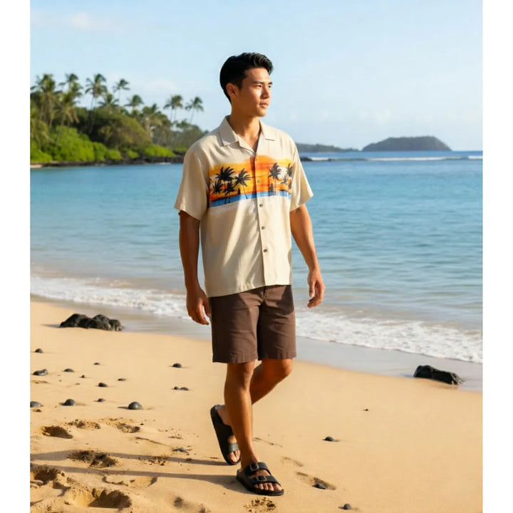 Banzai Tan Hawaiian Border Shirt - Made in Hawaii