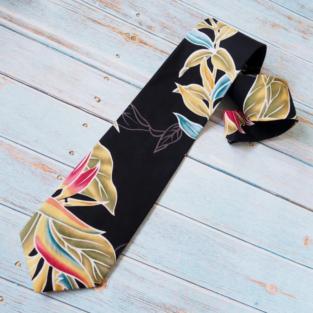 Black Bird of Paradise Hawaiian Necktie - Made in Hawaii