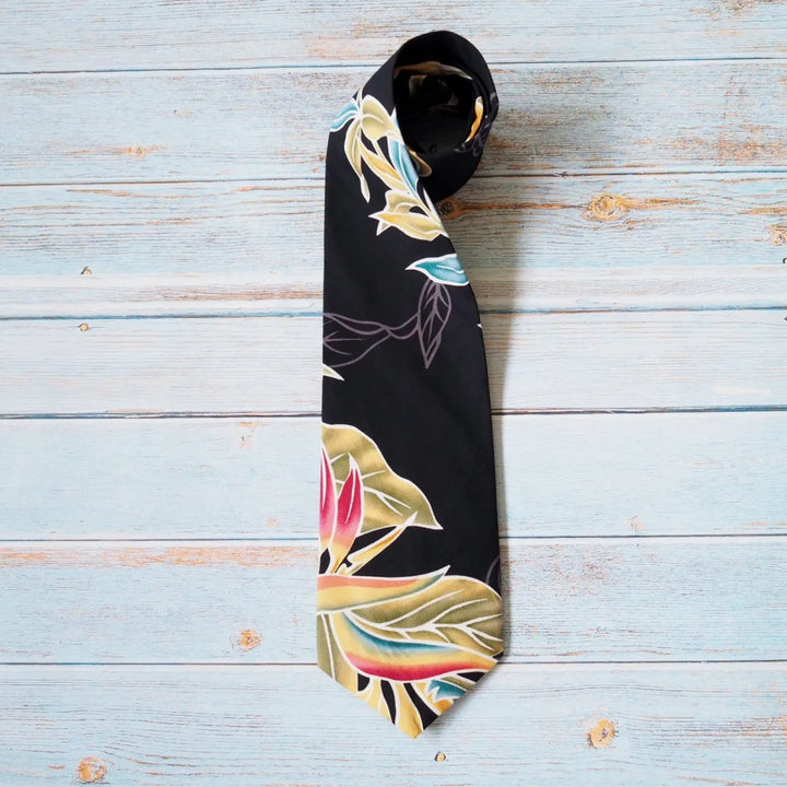 Black Bird of Paradise Hawaiian Necktie - Made in Hawaii