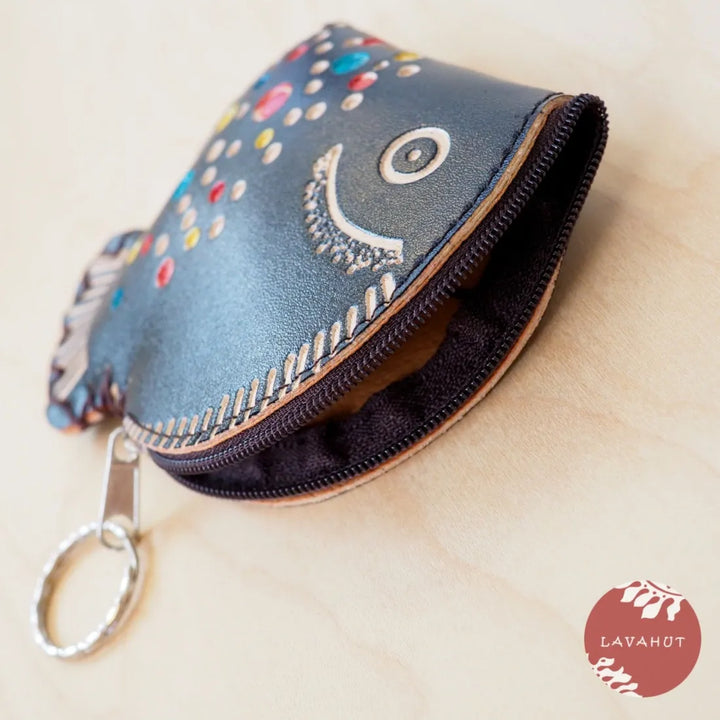 Black Happy Fish Coin Purse + Keychain - Made in Hawaii