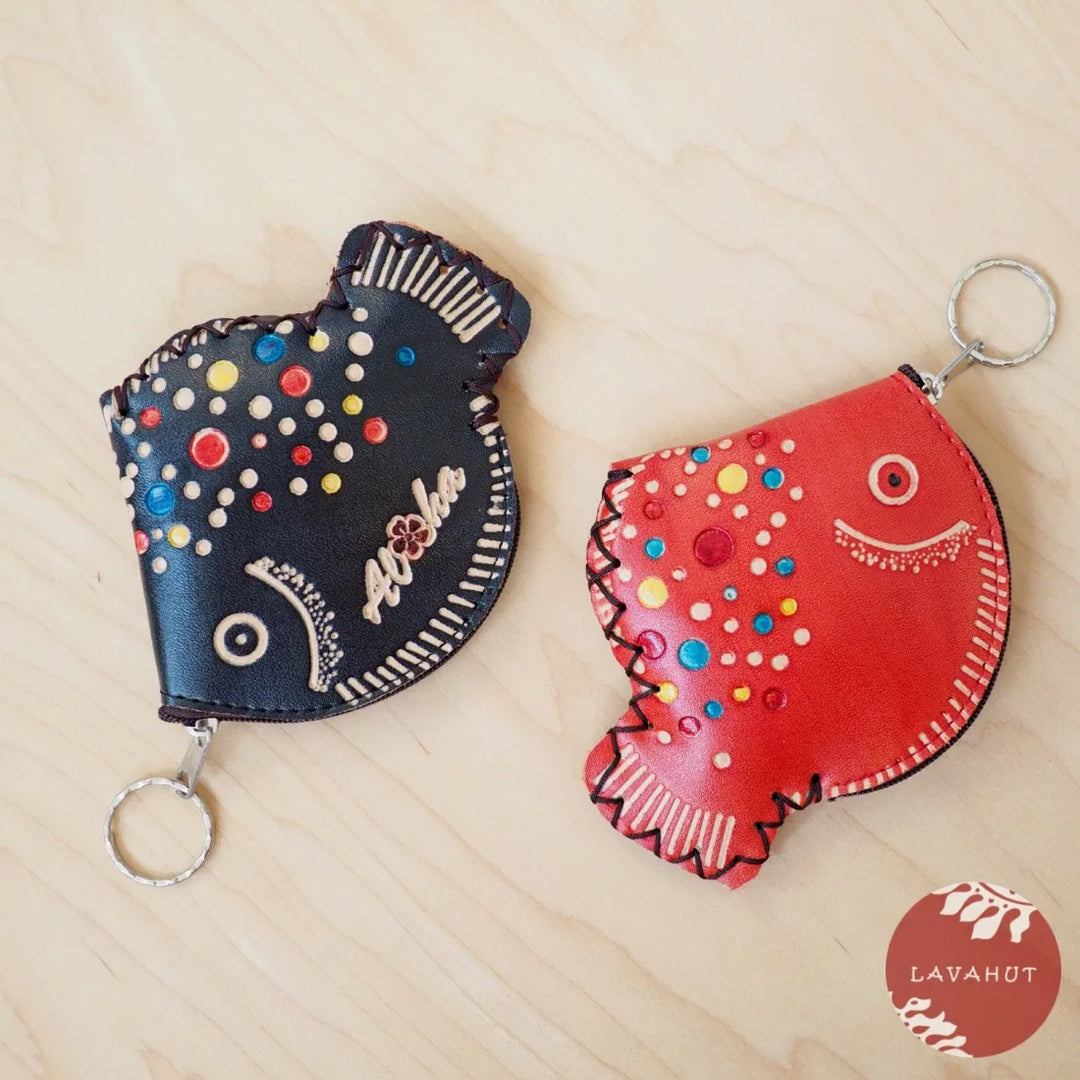 Black Happy Fish Coin Purse + Keychain - Made in Hawaii