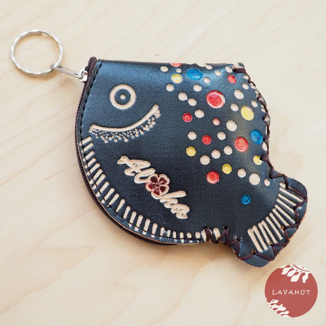 Black Happy Fish Coin Purse + Keychain - Made in Hawaii