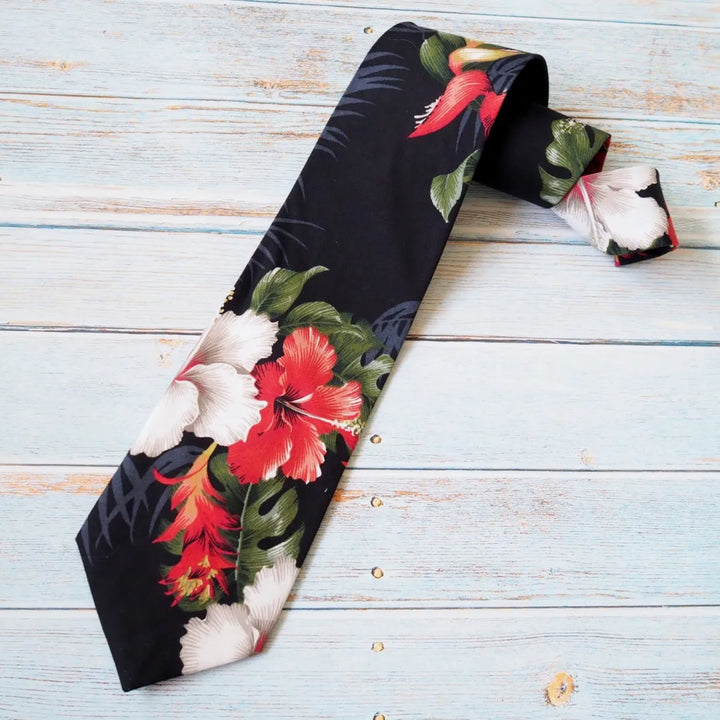 Black Hilo Fun Hawaiian Necktie - Made in Hawaii