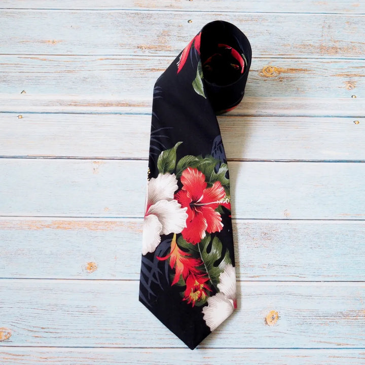 Black Hilo Fun Hawaiian Necktie - Made in Hawaii