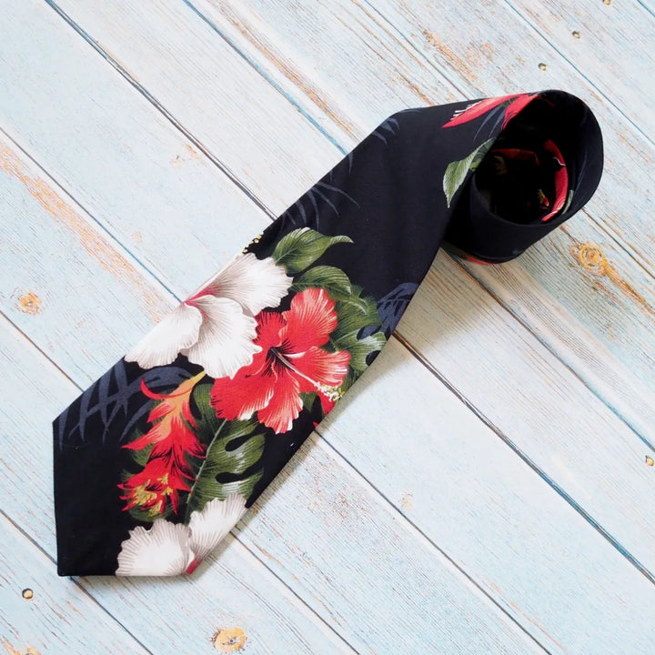 Black Hilo Fun Hawaiian Necktie - Made in Hawaii