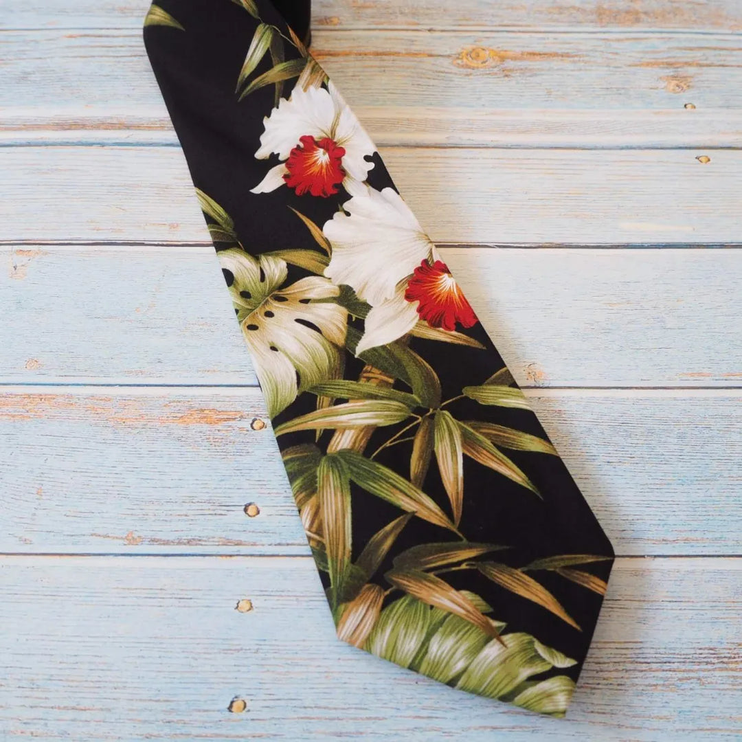 Black Orchid Fun Hawaiian Necktie - Made in Hawaii