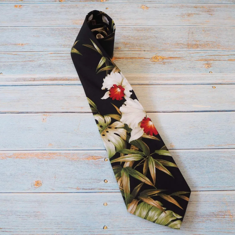 Black Orchid Fun Hawaiian Necktie - Made in Hawaii